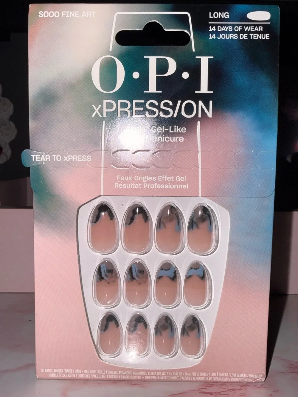 OPI xPRESS/ON Nude Press-On Nails with Black Tips “So Fine Art”